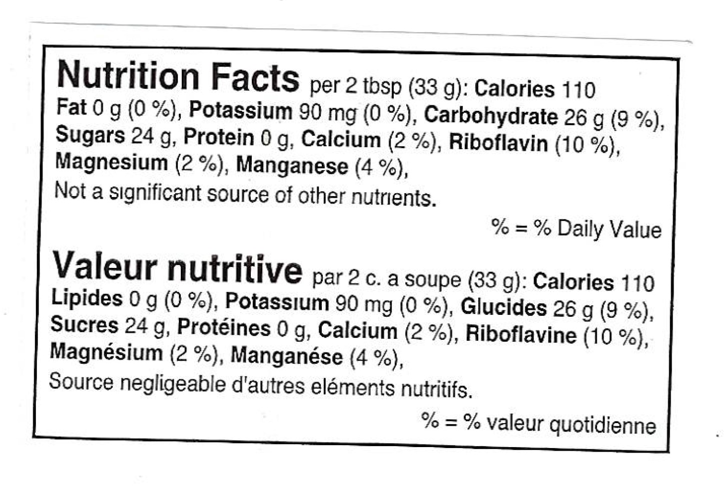 NFL Maple butter nutritional facts label for maple butter product